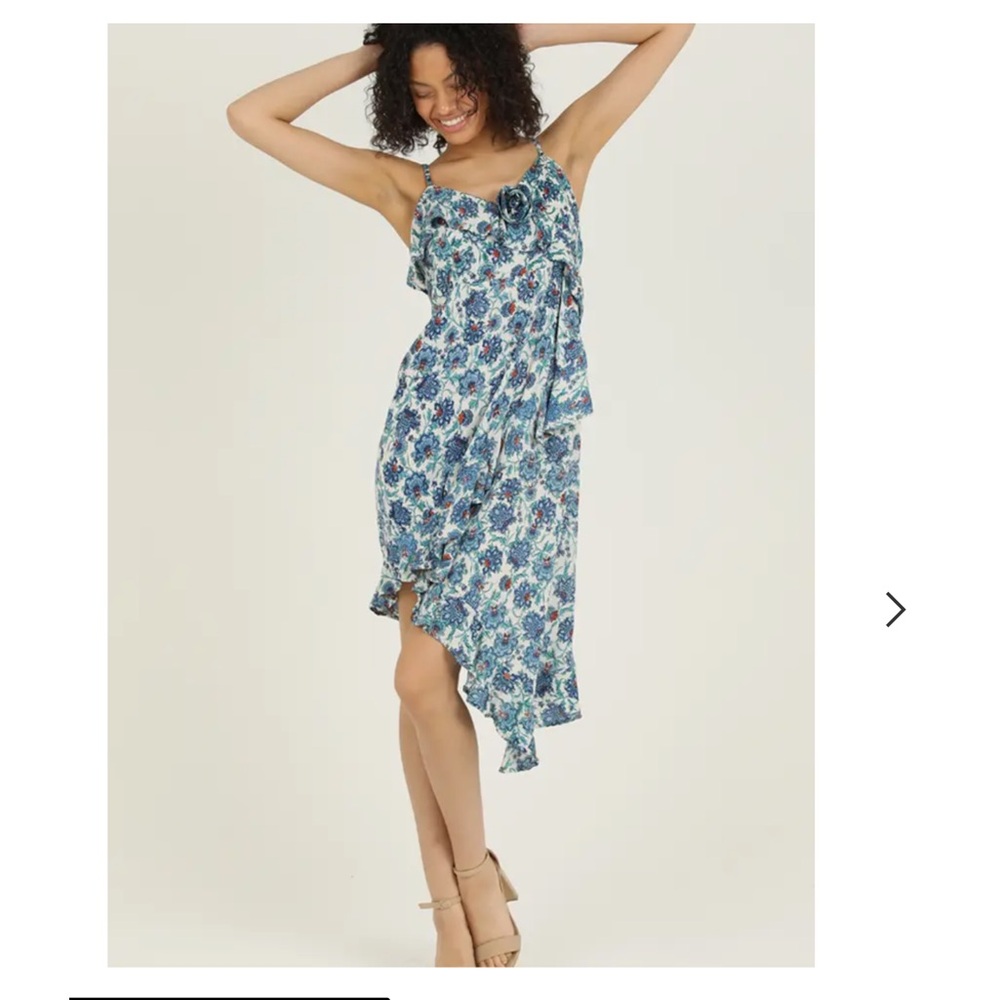 🆕ANGIE BLUE ASYMMETRICAL RUFFLED SUNDRESS (Sz S & M) - Picture 2 of 9